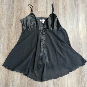 Y2K Victoria’s Secret Black Babydoll Slip Dress Sheer Lace Mini Sexy Rare